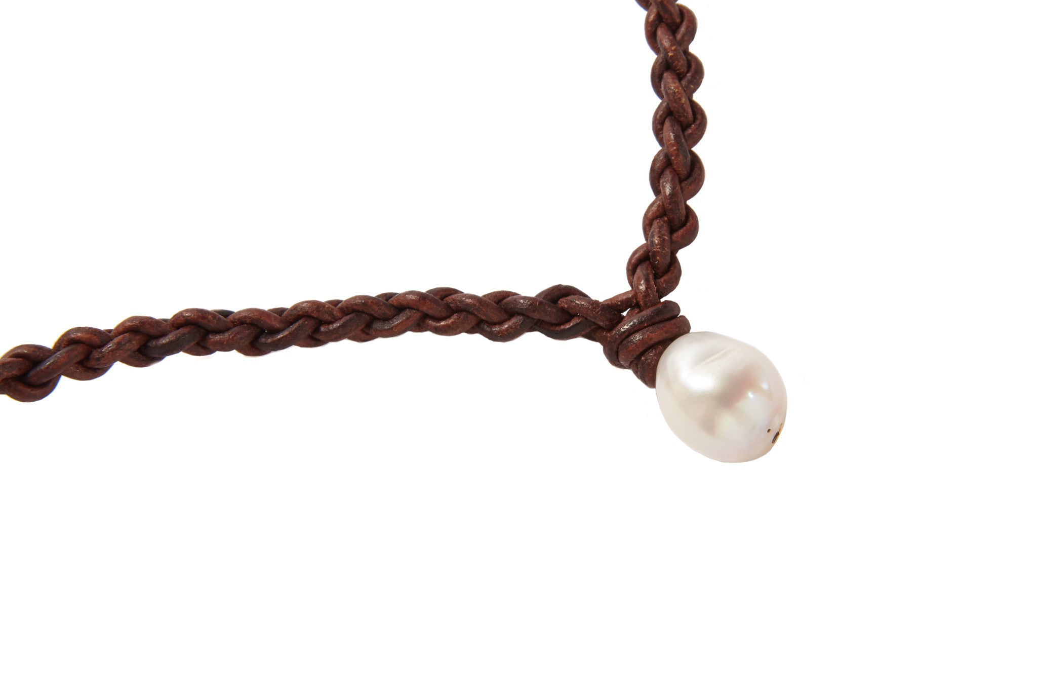 B.E. Classic Leather & White Baroque Pearl Necklace