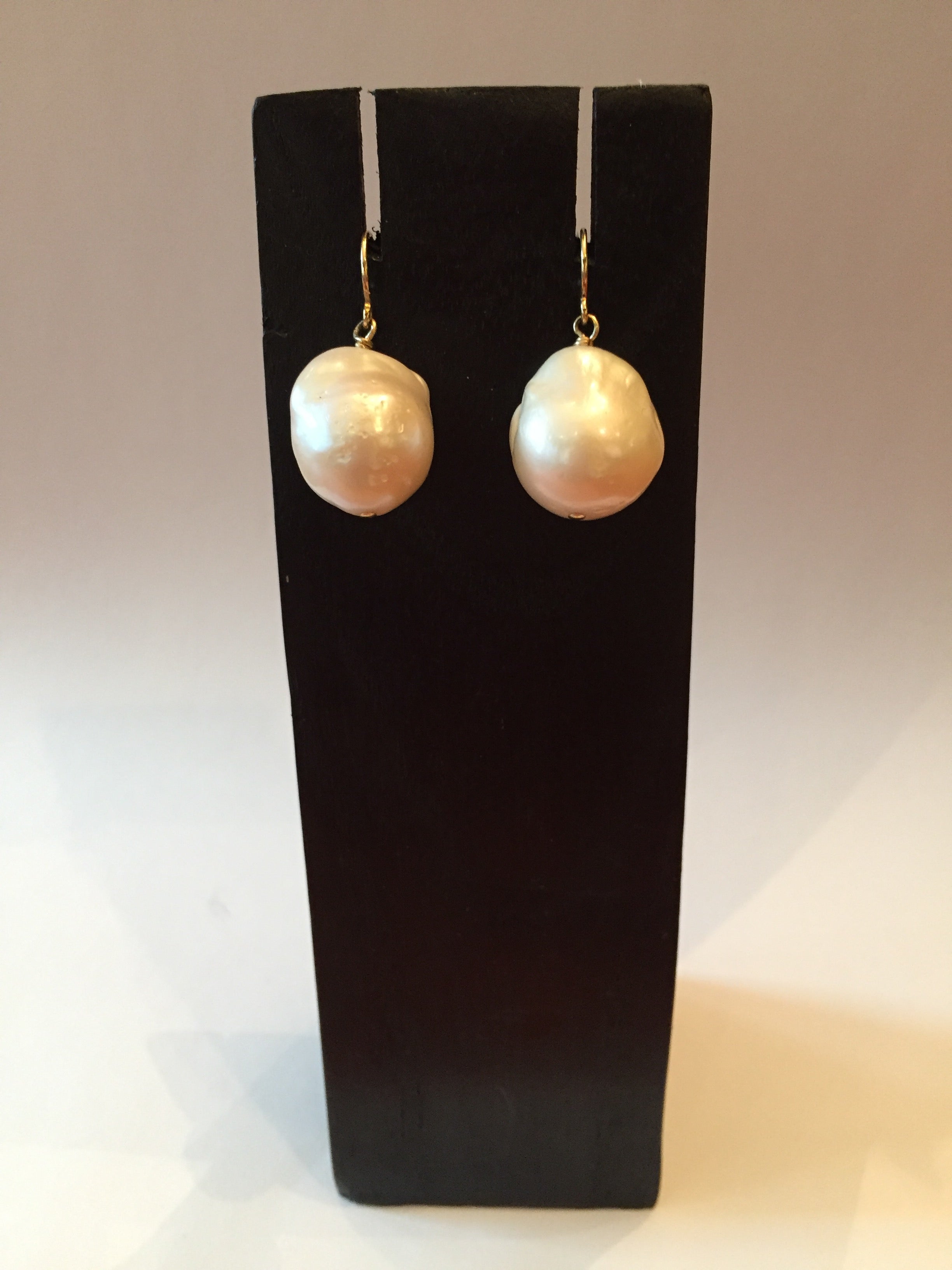 Baroque fresh water white pearl earrings 14k gold